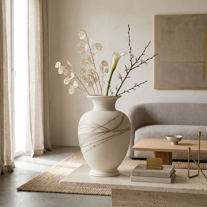 Elegant Matte Ceramic Vase with Gold Detailing