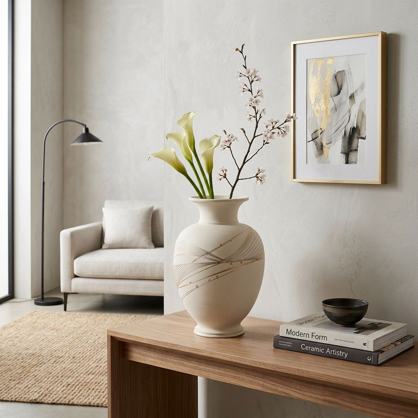 Elegant Matte Ceramic Vase with Gold Detailing