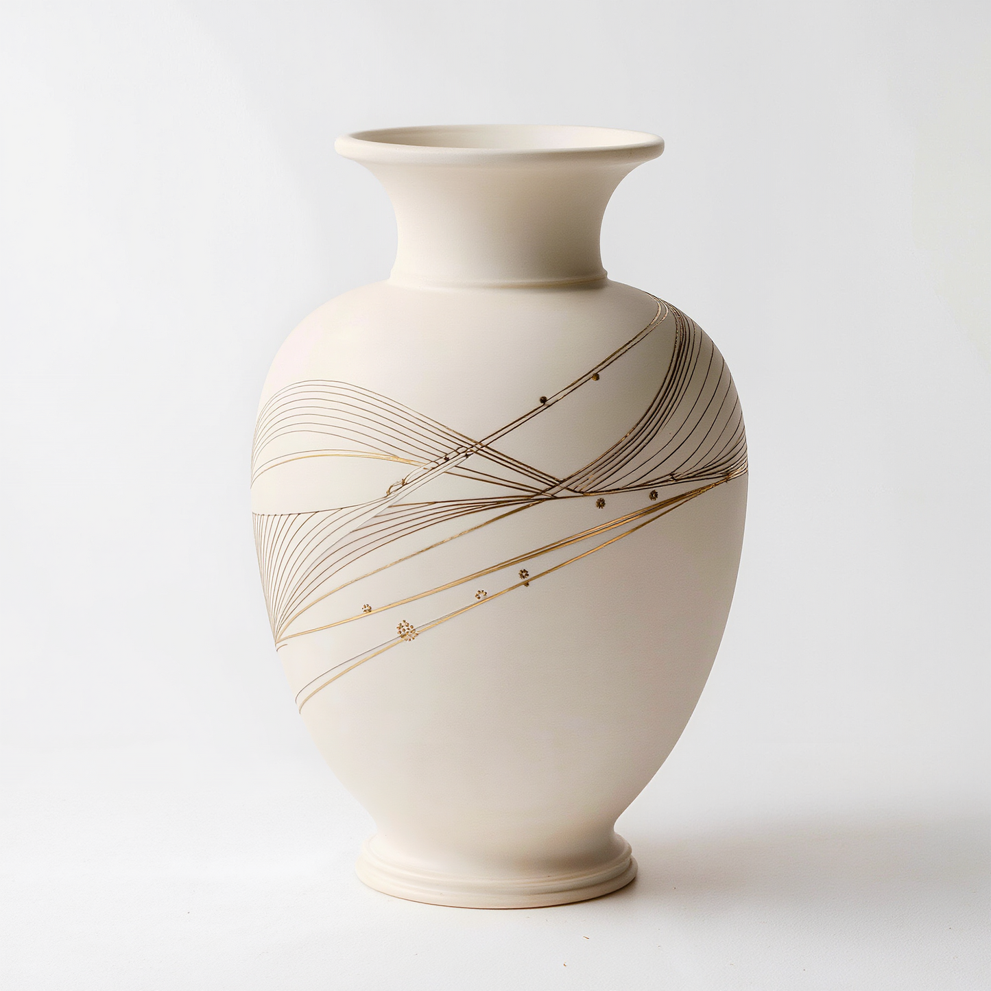 Elegant Matte Ceramic Vase with Gold Detailing
