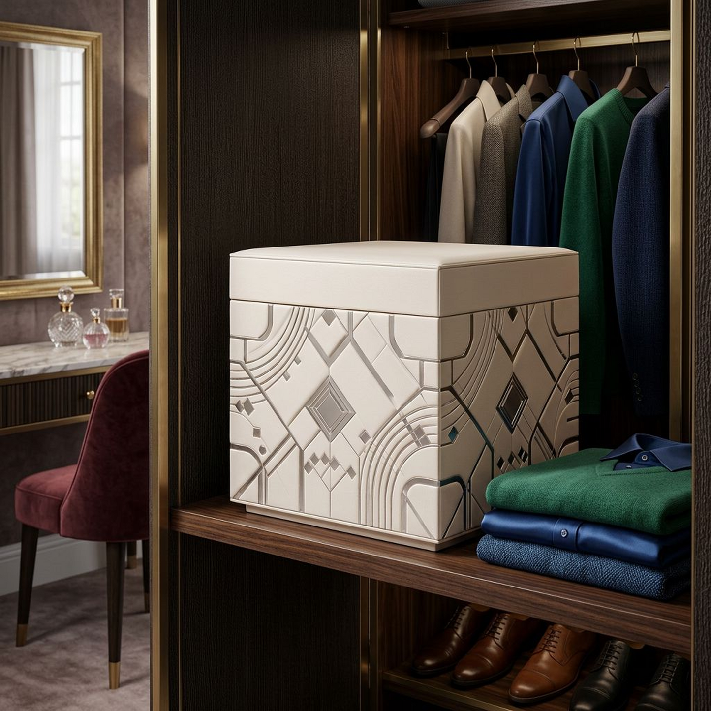 Geometric Upholstered Storage Ottoman