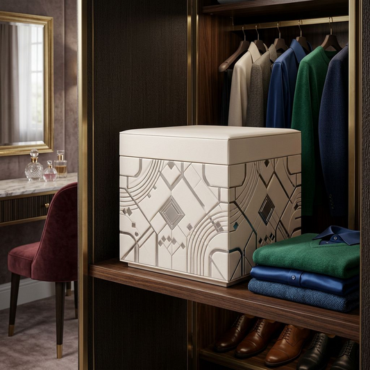 Geometric Upholstered Storage Ottoman
