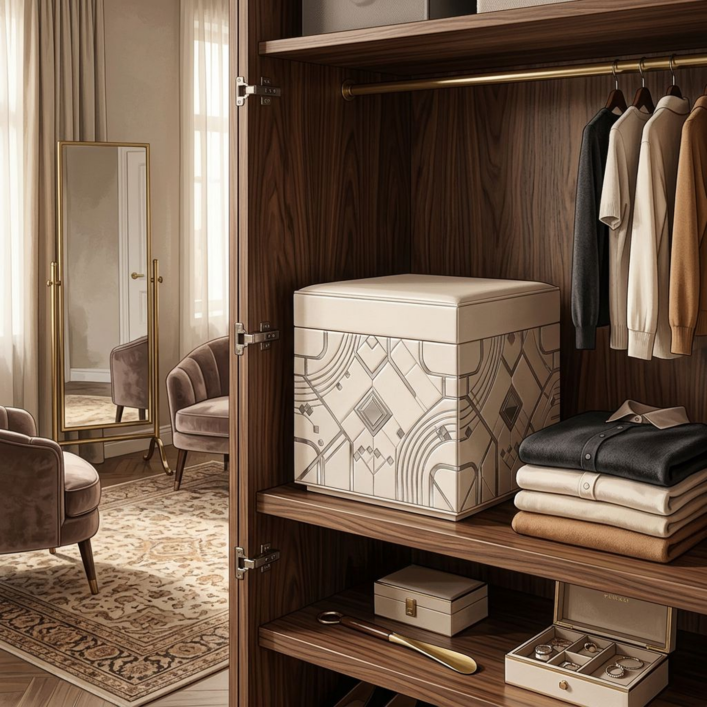 Geometric Upholstered Storage Ottoman