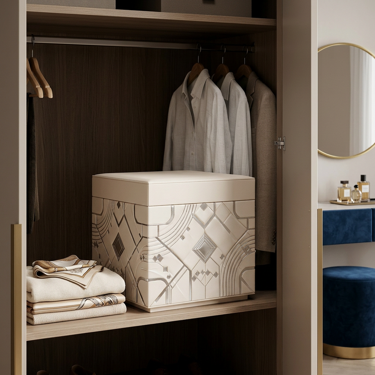 Geometric Upholstered Storage Ottoman