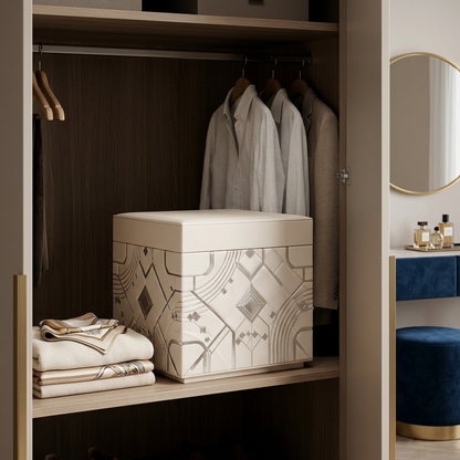 Geometric Upholstered Storage Ottoman