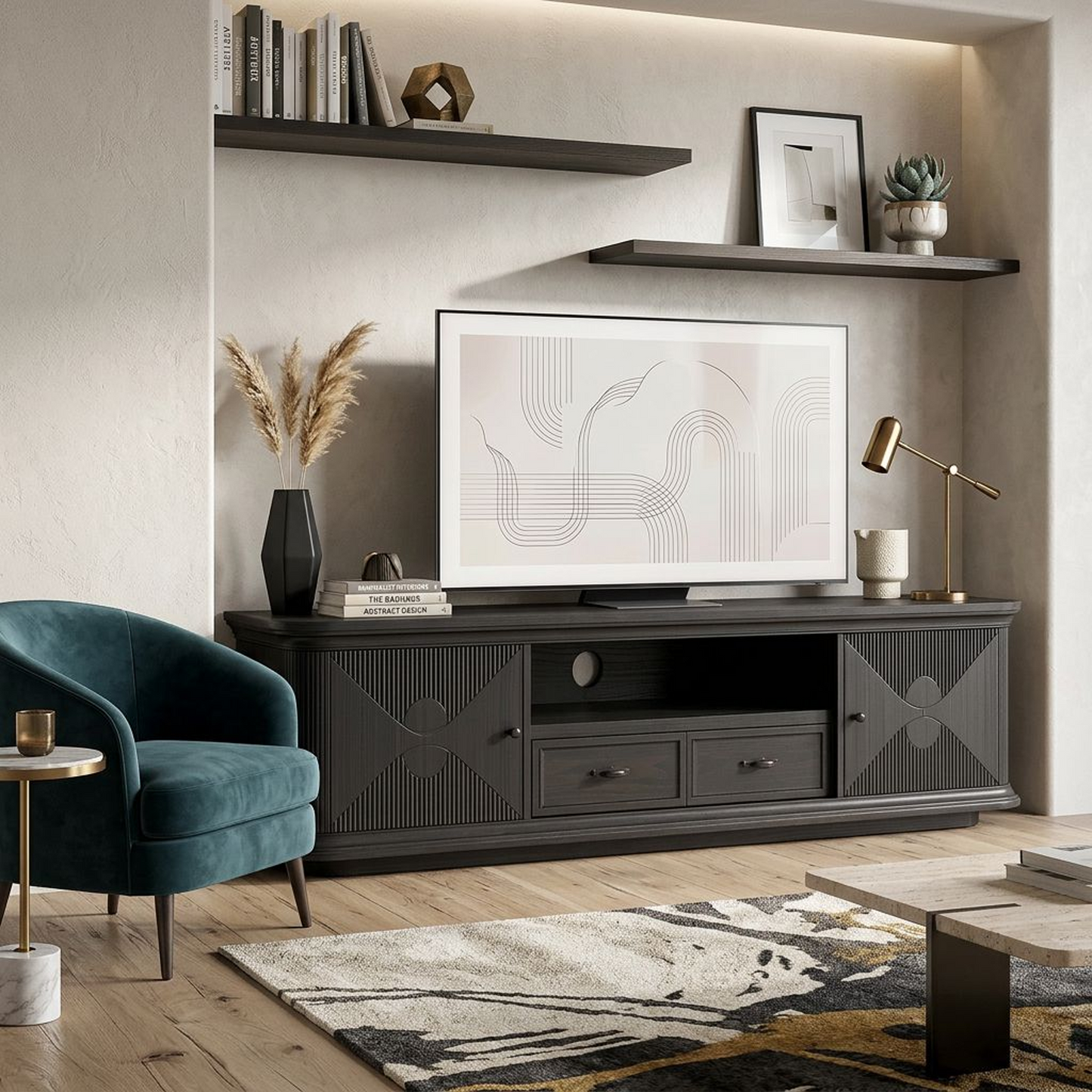Modern Black Media Console