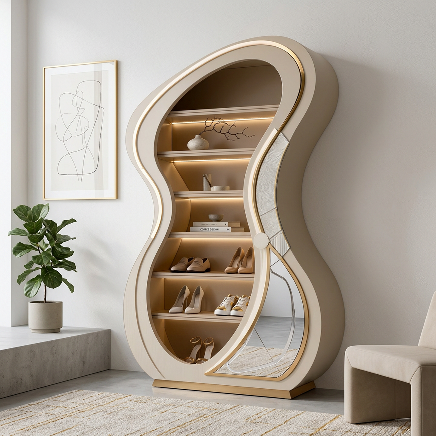 Modern Curved LED Display Shelf